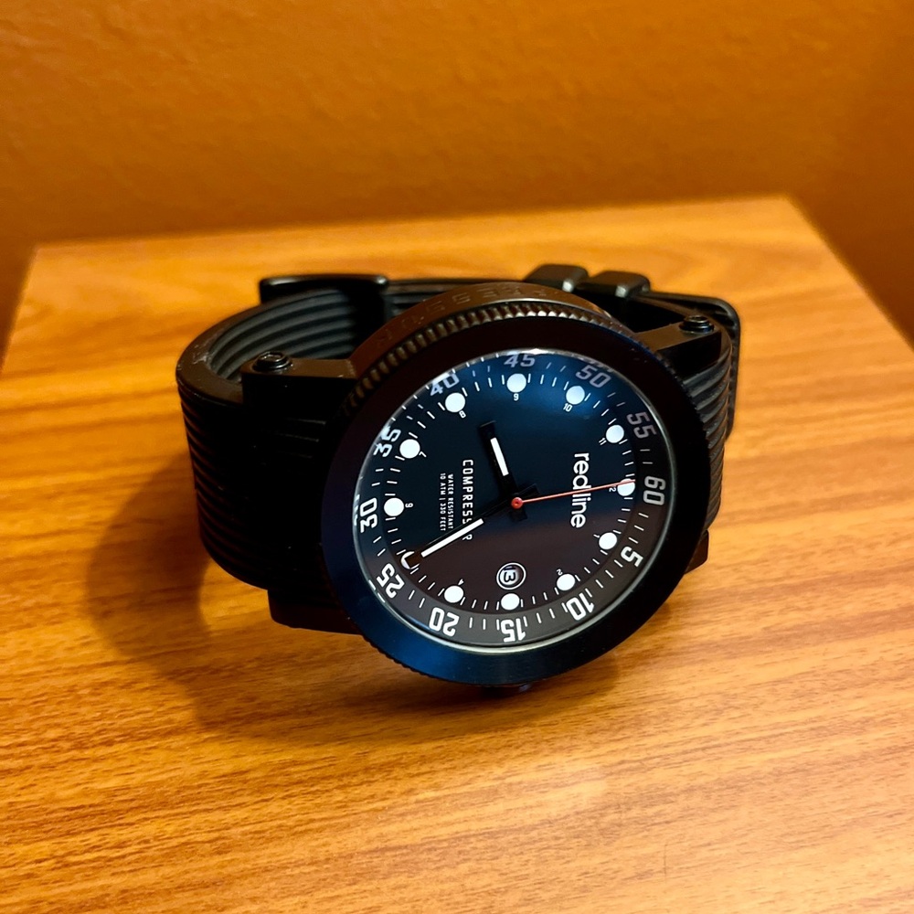 Red Line Compressor Watch 45mm Black Silicone Strap Men's Watch.